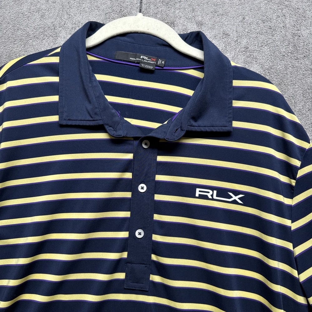 Ralph Lauren RLX Shirt Mens XL Polo Blue Yellow Purple Striped Performance Golf